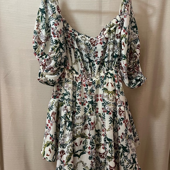 🔴 Essue Multicolor Floral Mini Dress Size Small Off the Shoulder - Picture 8 of 8